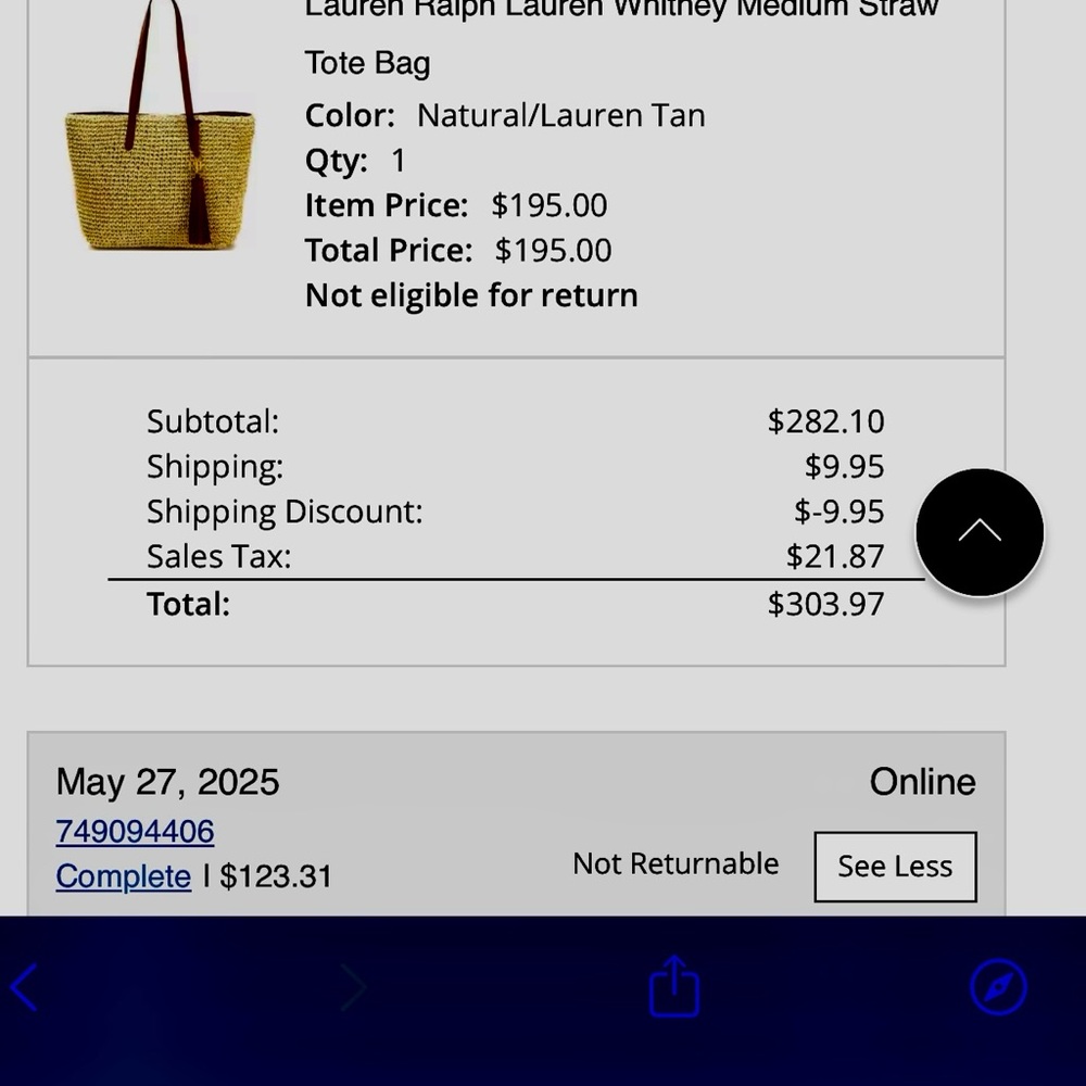 Ralph Lauren Natural Straw Tote Bag with Brown Accents